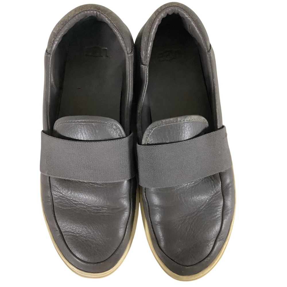 UGG Sammy Chevron Grey Leather Slip On Sneakers Womens 8.5 1112415 Low Top